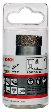 Коронка алмазная BOSCH Ф25х35мм М14 (DRY SPEED 2608587117)